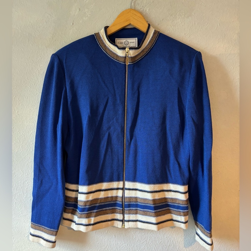 St. John Vintage‎ Blue Striped Women's Jacket size L